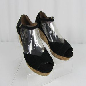 Toms Black Suede Wedge Heel Espadrille Sandal 8.5